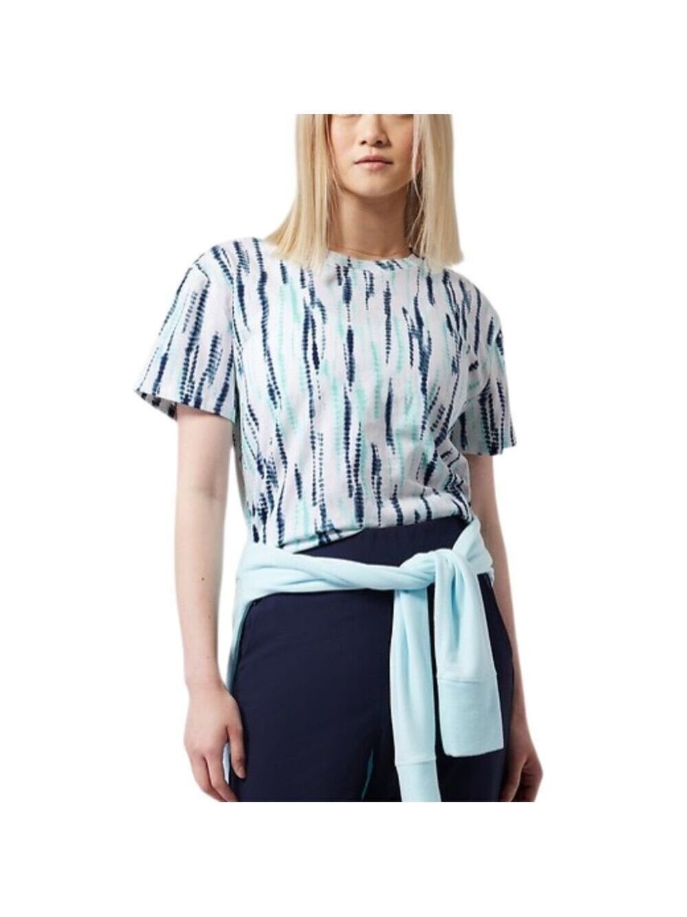 Athleta Organic Daily Relaxed Black Teal Short Sleeve T-Shirt Size L